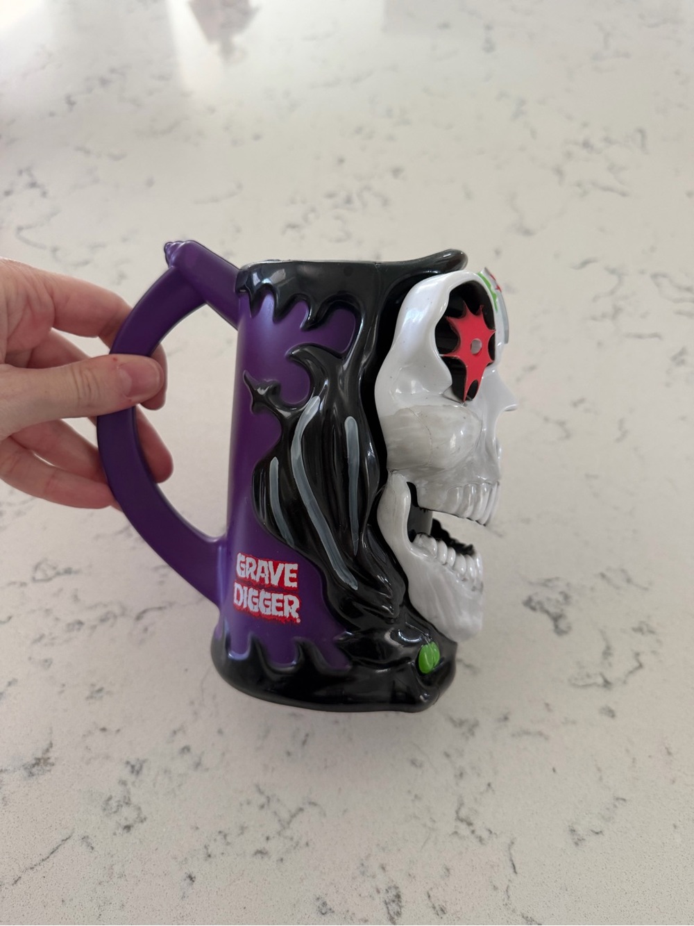 Grave Digger Skull Mug - Purple and Black Novelty